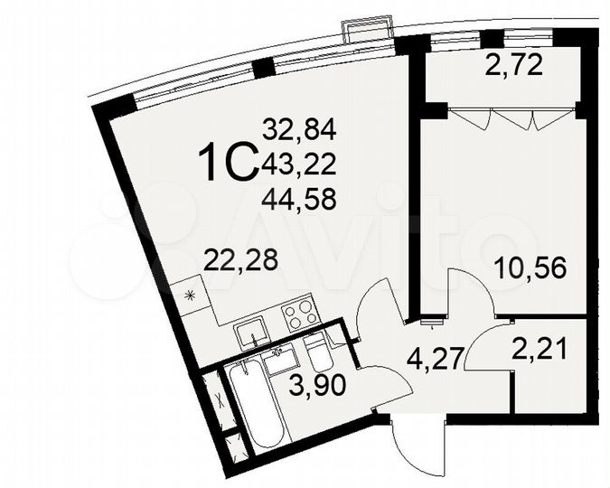 1-к. квартира, 44,6 м², 10/16 эт.