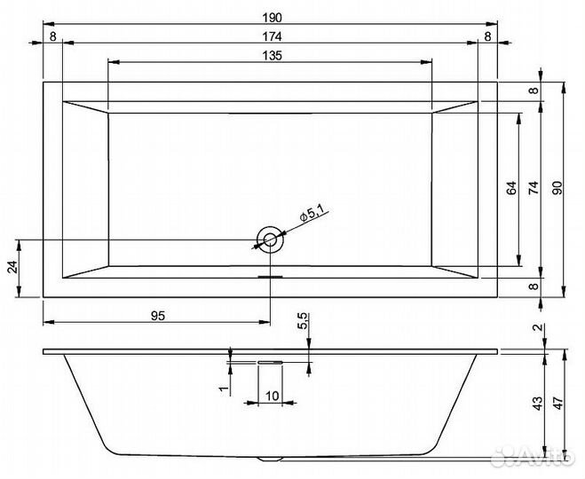 Акриловая ванна Riho Rething Cubic 190х90 B109001