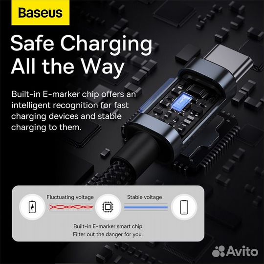 Кабель Baseus 100W USB Type-C 2 метра чёрный