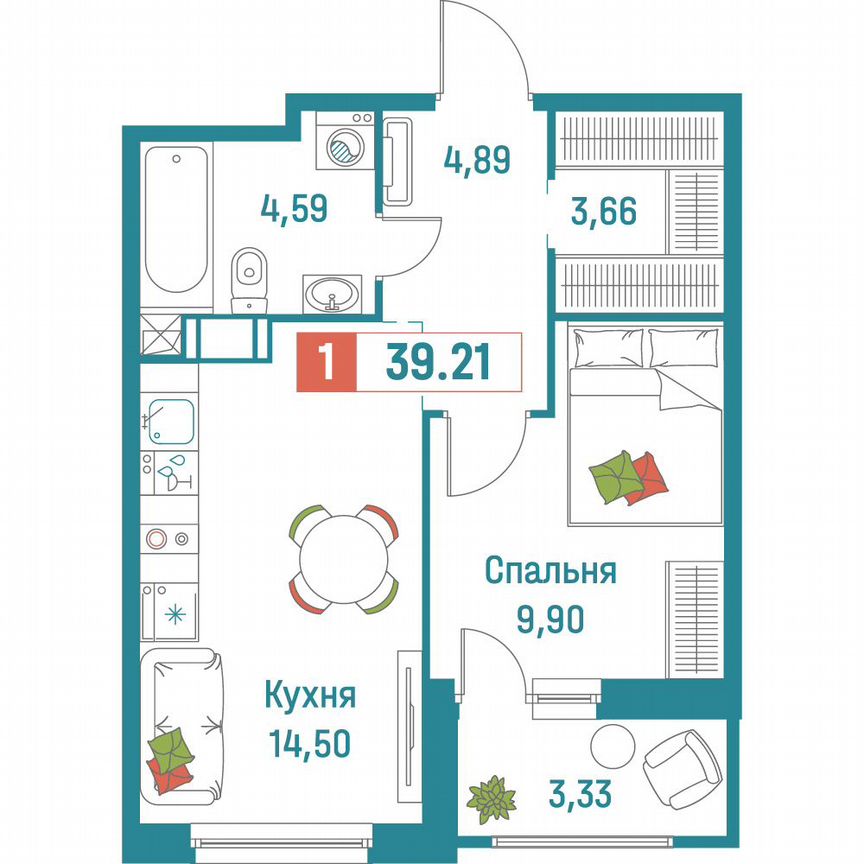 1-к. квартира, 39,2 м², 9/18 эт.