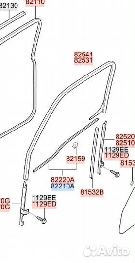 Уплотнитель стекла левой двери горизонтальный наружний HD65-78, 821705H004 Hyundai Б/у