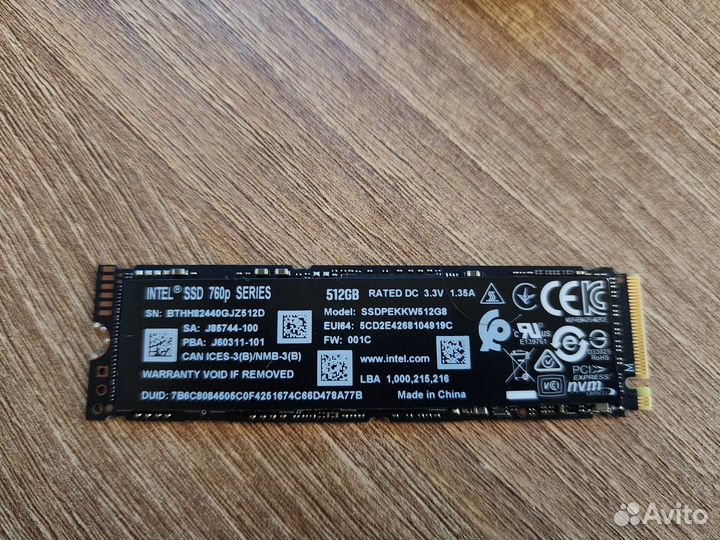 SSD Intel 760p series 512GB NVMe