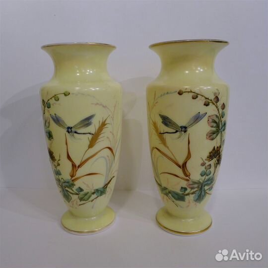 Парные вазы молочное стекло живопись