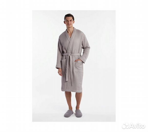 Халат вафельный мужской Home One светло-серый 56-5