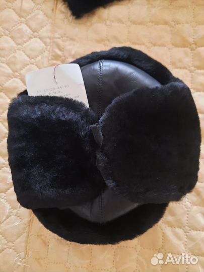Шапка ушанка мужская овчина с кожей рамер 56