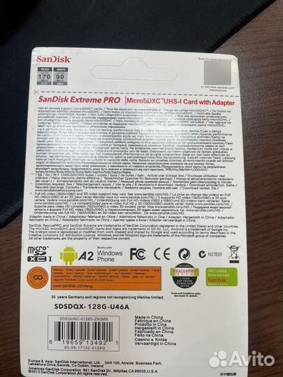 Карта памяти microsd sandisk extreme pro 128 gb