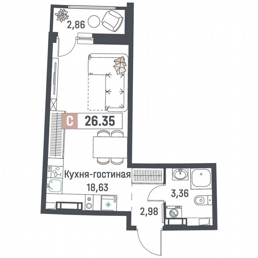 Квартира-студия, 26,4 м², 11/18 эт.