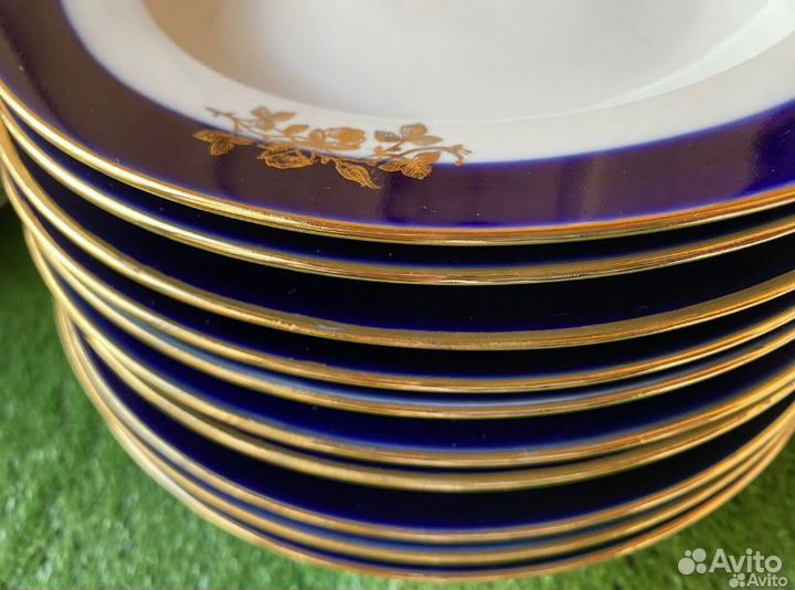 Тарелки Дулево Кобальт Роза СССР