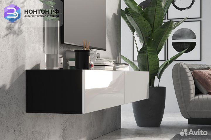 Тв-тумба somero черный / белый глянец