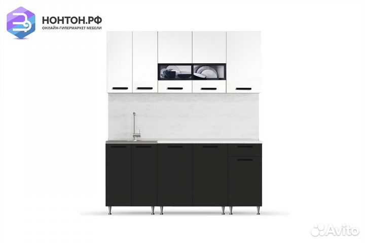 Кухня Рио 1.8 м белый глянец / черный глянец
