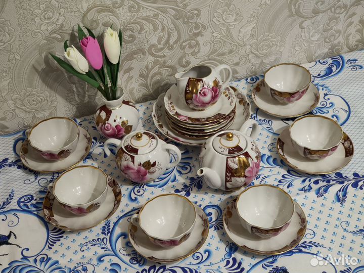 Чайный сервис на 6 персон, фарфор, позолоченное