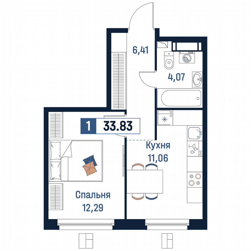 1-к. квартира, 33,8 м², 3/18 эт.