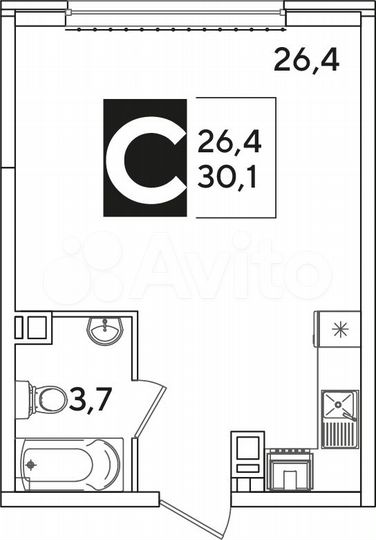 Квартира-студия, 30,1 м², 9/16 эт.