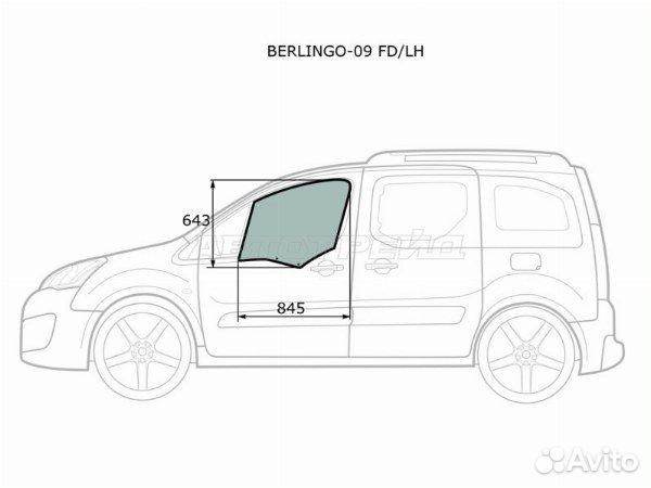 Стекло боковое опускное Peugeot Partner II (2008—2012)