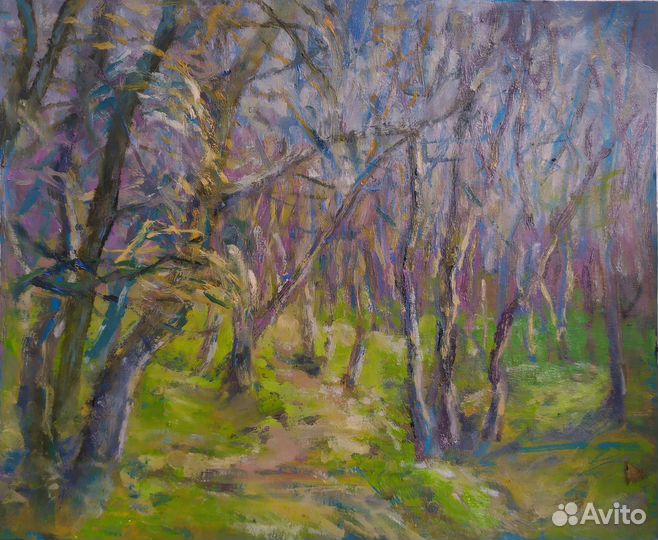 Картина маслом пейзаж на подарок весенний лес