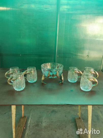 Набор хрустальных пивных кружек с раками.ссср