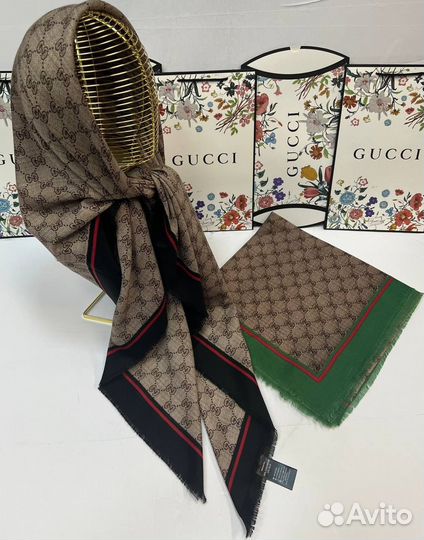 Платок шаль Gucci 130/130 тонкая шерсть