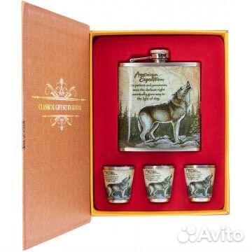 Набор Волк (фляжка 210 мл + 3 стопки) А01