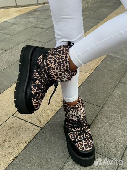 Дутики prada натуральные луноходы угги Леопардовые