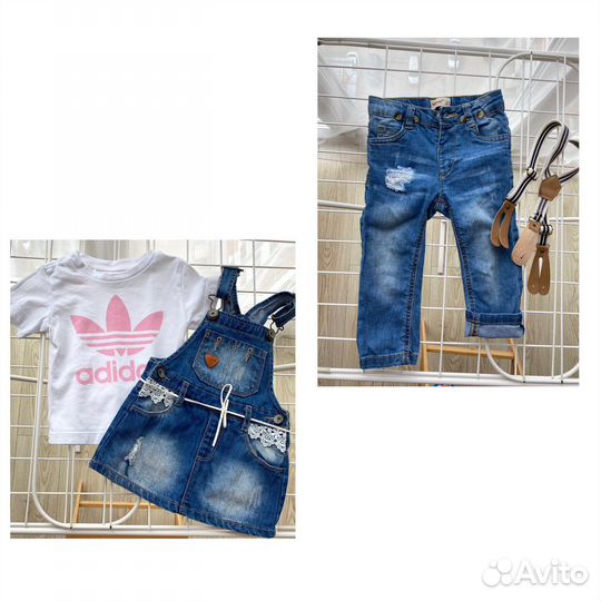 Футболка adidas,джинсы,джинсовый сарафан 80-86р