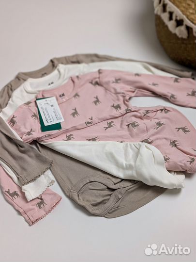 H&m комплект боди 3 шт для девочки новые 86