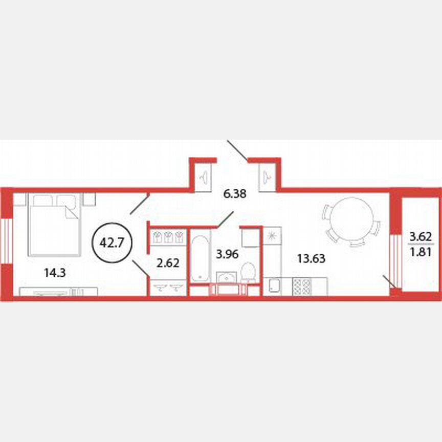 1-к. квартира, 42,7 м², 8/12 эт.