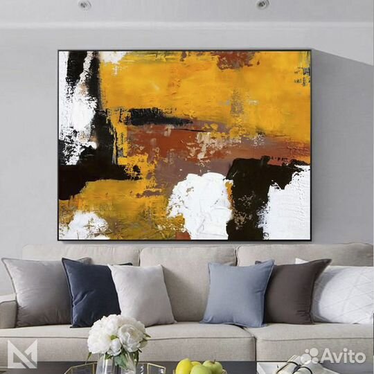 Картина. Абстракция с желтым. Ручная работа