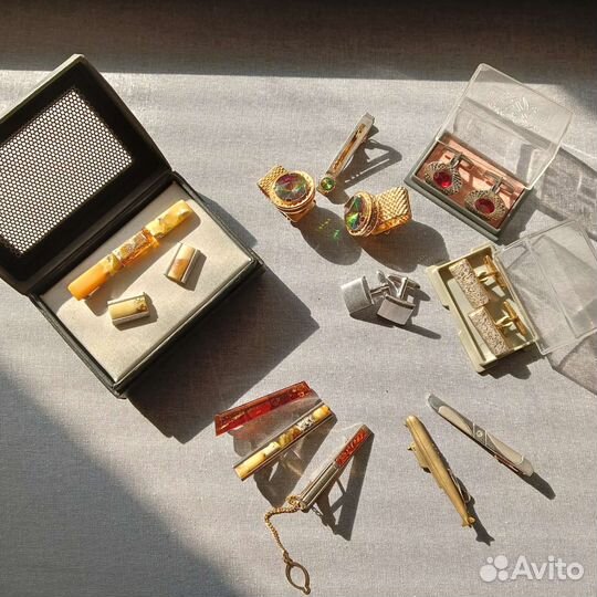 Запонки зажимы для галстука янтарь яшма СССР