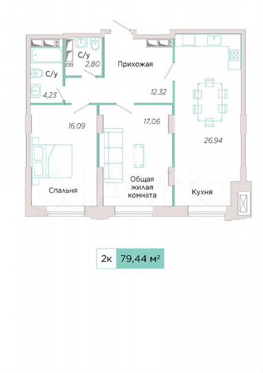 1-к. квартира, 63,1 м², 21/23 эт.