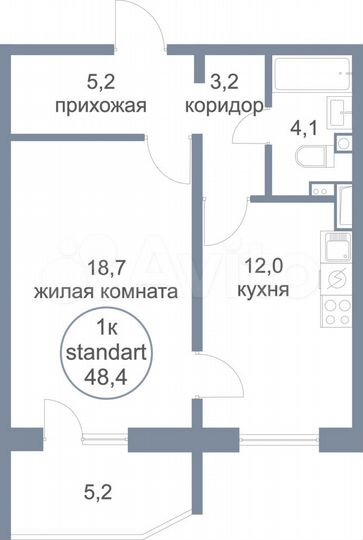1-к. квартира, 48,4 м², 1/17 эт.