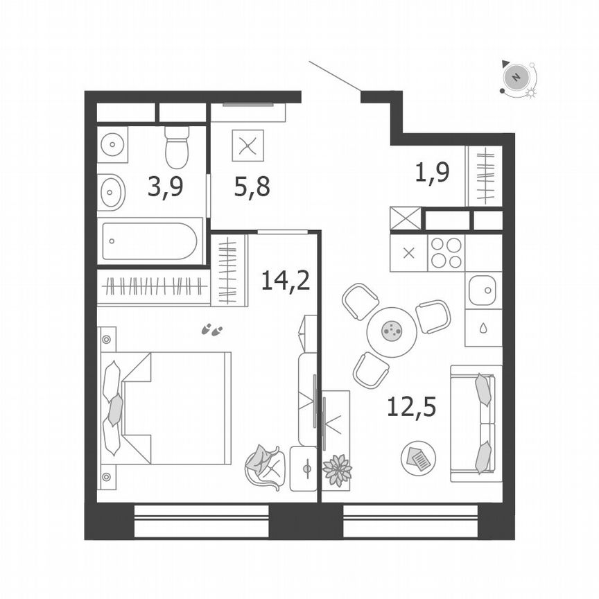1-к. квартира, 38,3 м², 4/5 эт.