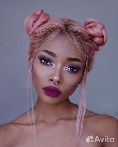 Парик система волос розового цвета