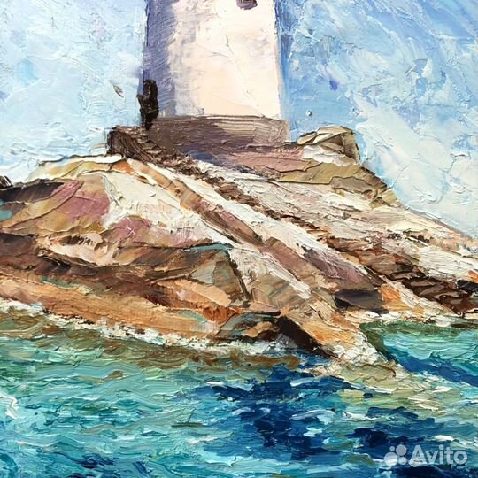 Картина маслом Маяк Море 24х18см