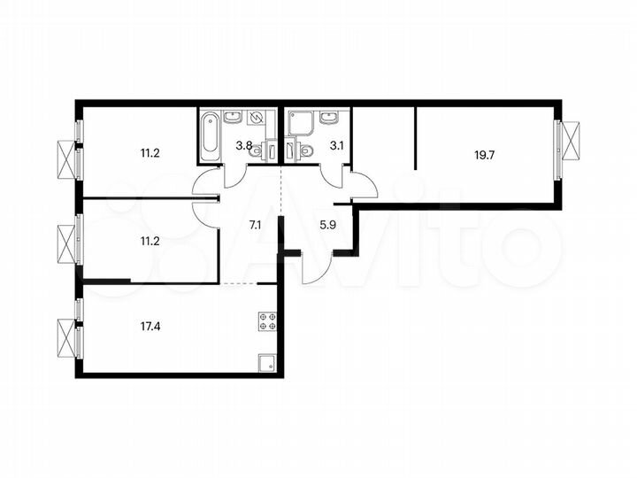 3-к. квартира, 79,4 м², 4/15 эт.