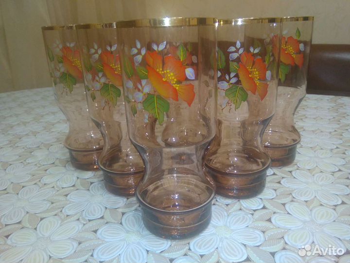 Стаканы цветное стекло с золотой каймой