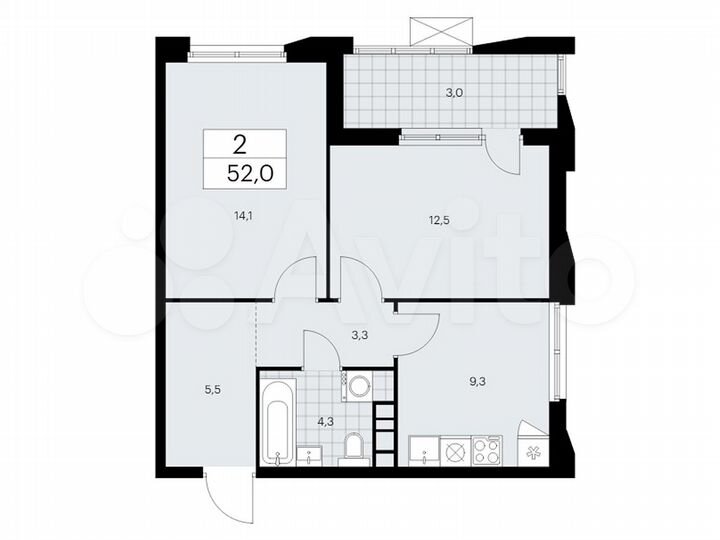 2-к. квартира, 52 м², 22/22 эт.