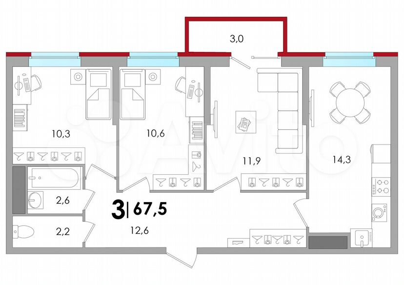 4-к. квартира, 67,8 м², 11/18 эт.