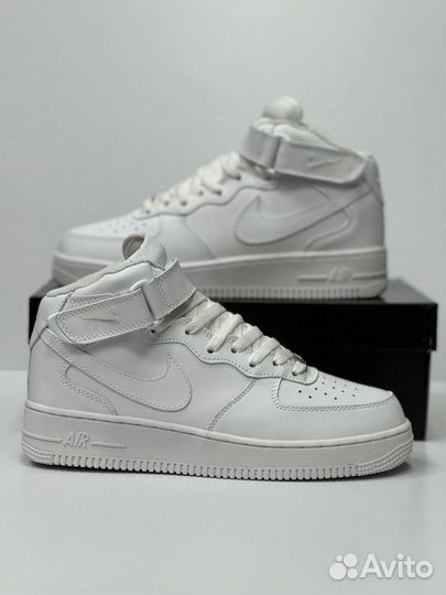 Кроссовки Nike Air Force 1 Mid All White с Мехом