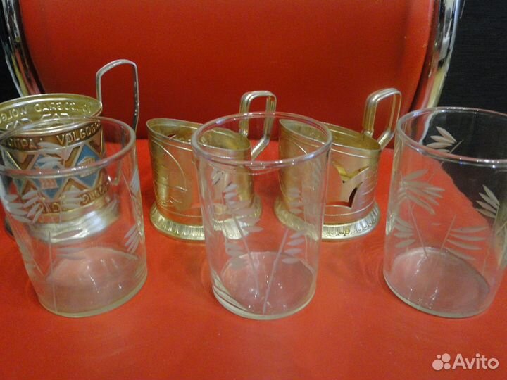 Подстаканники со стаканами. СССР. Легкий металл