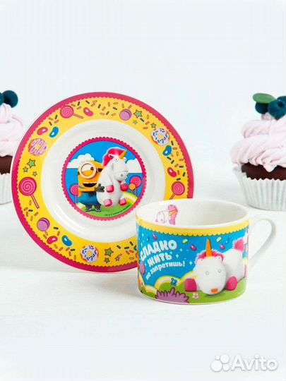 Кружка+блюдце детские, ложка браслет новые