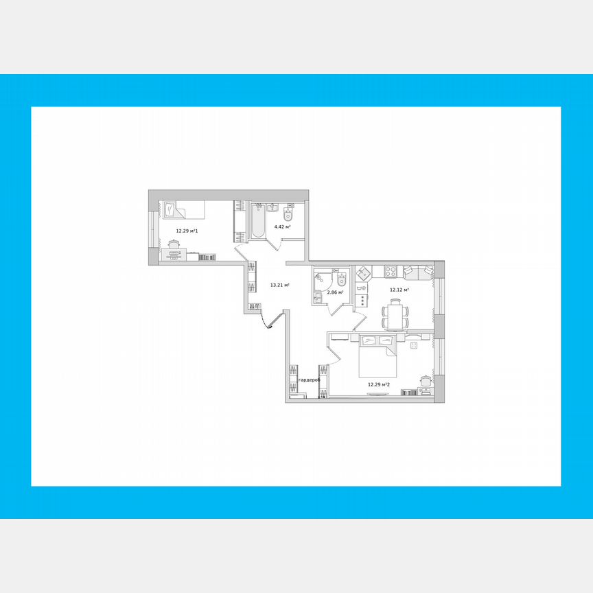 2-к. квартира, 64,7 м², 1/20 эт.