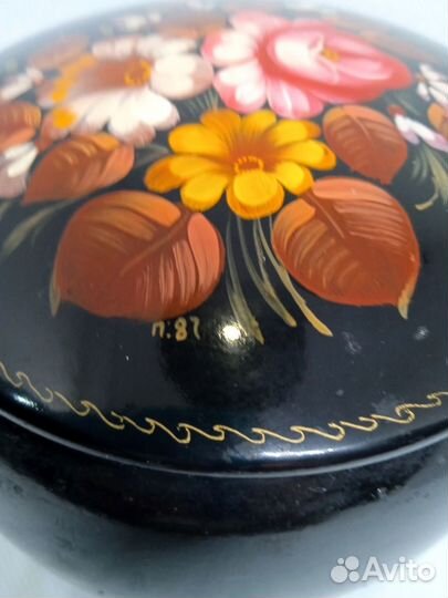 Шкатулка Жостово ручная роспись металл СССР 1987 г