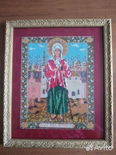 Икона ручная работа, бисер, освещенные