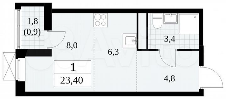 Квартира-студия, 23,4 м², 10/16 эт.