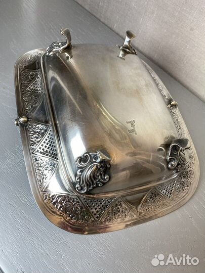 Антикварное блюдо на ножках серебрение Англия