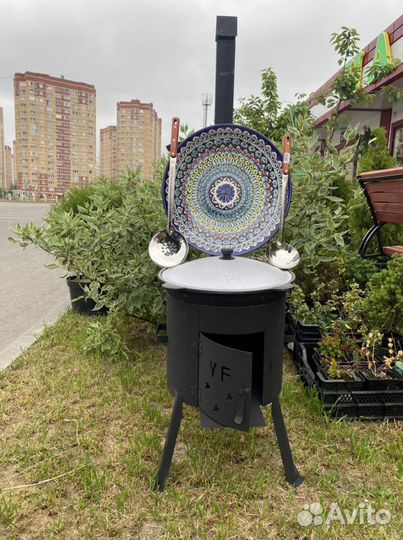 Казан+печь 12.л чугунный+шумовка подарок