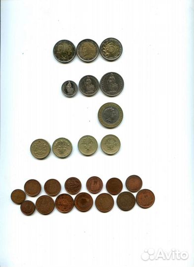 Монеты, евро, Англия, швейцария