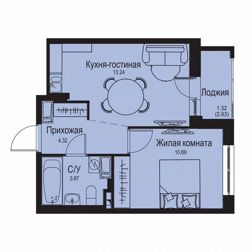 1-к. квартира, 33,4 м², 6/9 эт.