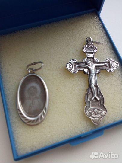 Серебряный крест и ладанка новые пр.925