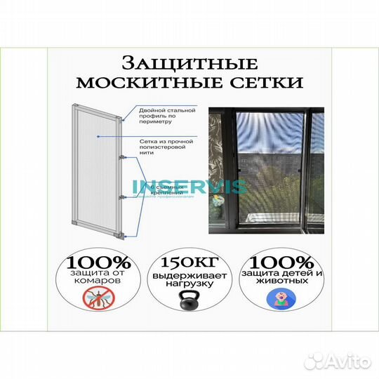 Защитная москитная сетка выдерживает 150кг